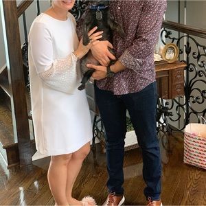 Beautiful white mini dress with lace bell sleeves, Zara